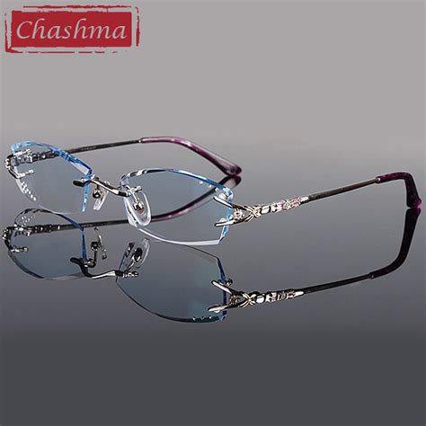chashma brand eyeglasses diamond trimmed rimless glasses titanium
