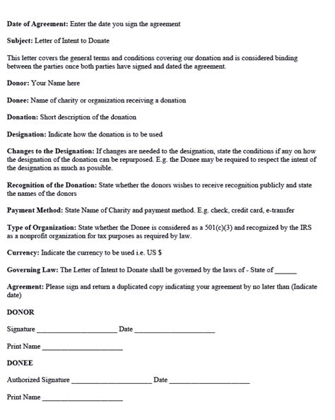 letter  intent  donate template   ms word