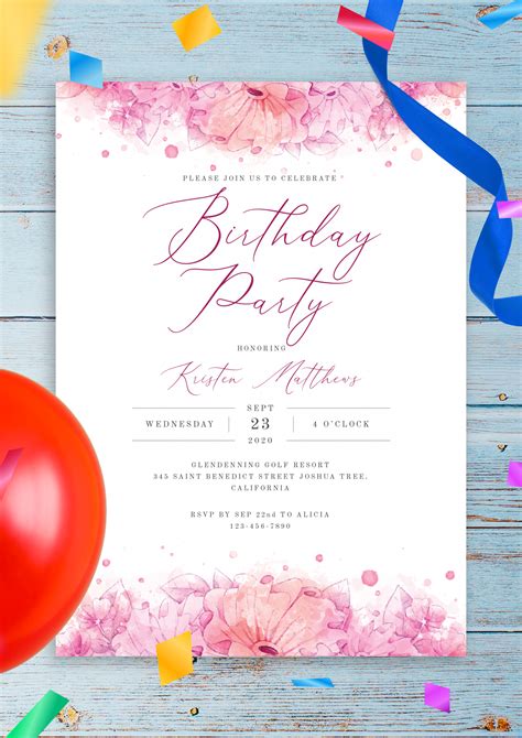 printable hibiscus womens birthday invitation