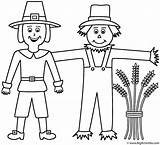 Coloring Scarecrow Pilgrim Thanksgiving Pages Pilgrims Sheet School Sunday Turkey sketch template