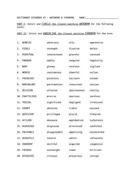 images  synonyms worksheets middle school