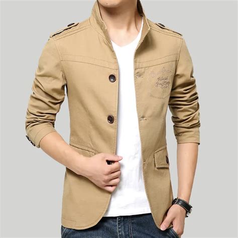 spring  summer mens jackets solid cotton casual coat men army military khaki jacket
