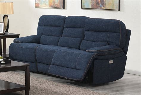 kian usa enfield navy blue fabric power reclining sofa  classy home