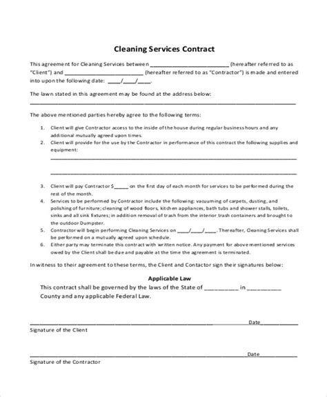 commercial cleaning  printable cleaning contract template