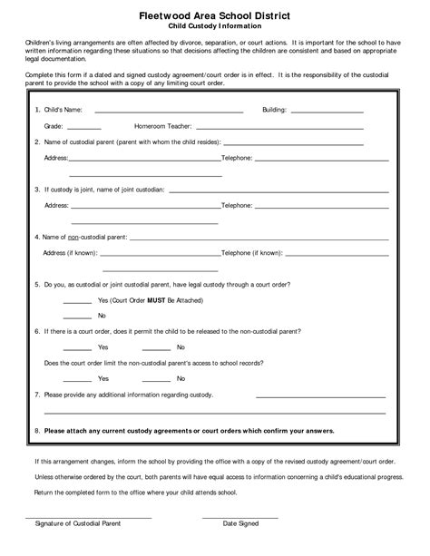 child custody agreement sample  printable documents