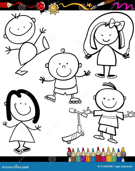 happy kids cartoon coloring book stock vector illustration  happy