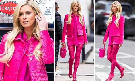 nicky hilton is real life barbie girl in head to toe pink patterned