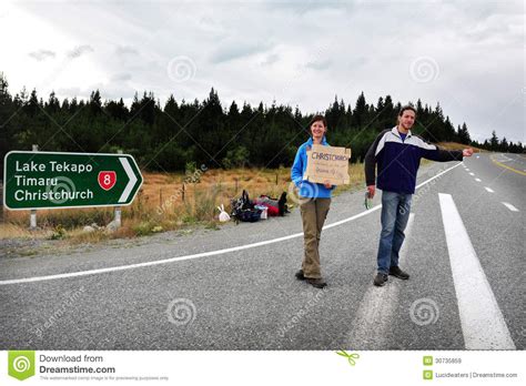 hitchhiking in new zealand editorial stock image image of hitchhike 30735859