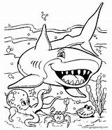 Shark Pages Under Ocean Coloring Smiling Color Kids sketch template