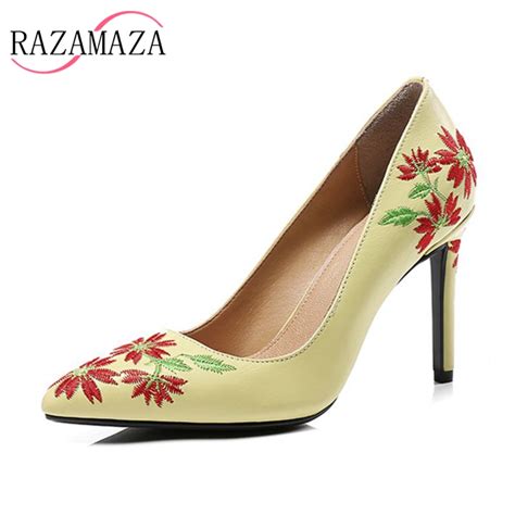 razamaza size 33 43 brand quality women rean genuine leather high heel