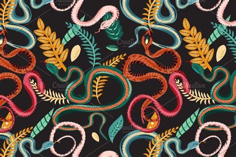 snakes  leaves seamless pattern seamless patterns pattern