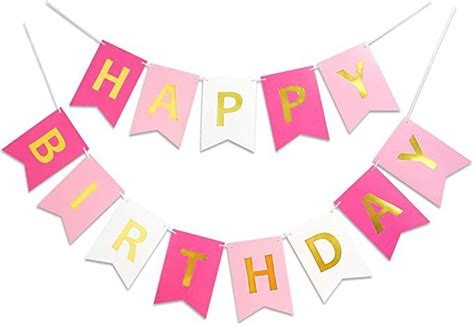 amazoncom roseo pink happy birthday banner signs golden sparkle funny