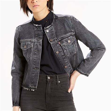 womens levis raw edge denim jacket collarless denim jacket