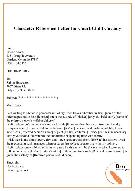 character reference letter  family court invitation template ideas