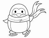 Penguin Coloring Skating Pages Ice Printable Animal Template sketch template