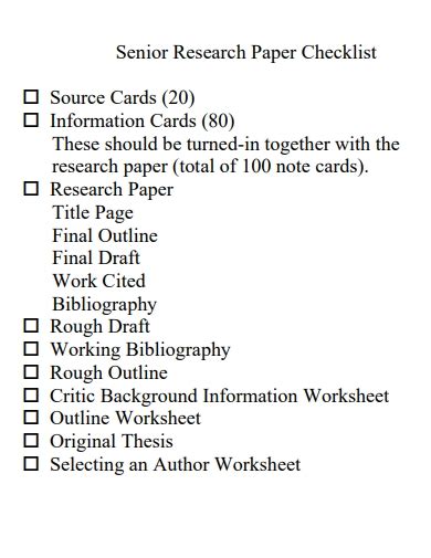 research paper checklist  examples format  examples