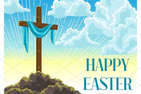silhouette  wooden cross  shroud happy easter concept