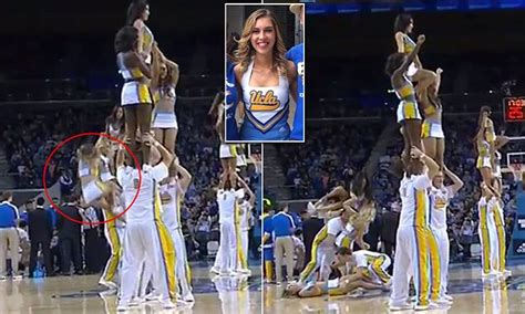 ucla cheerleader falls off formation then is dropped daily mail online