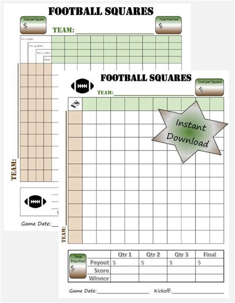 football squares printable template office etsy