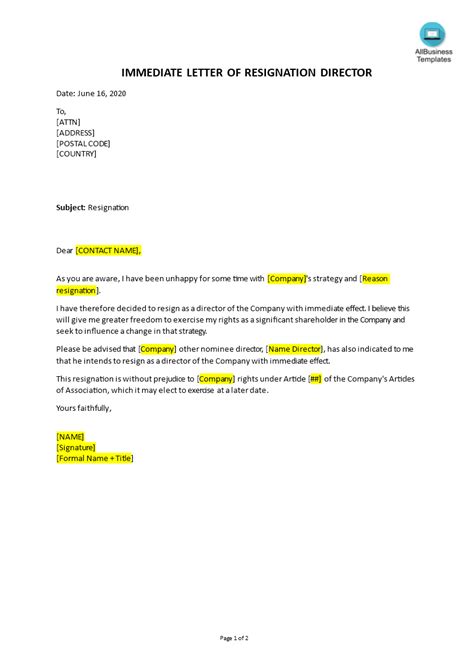 resignation letter templates  allbusinesstemplatescom