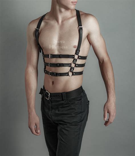custom black body harness chest harness men mens leather etsy