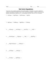 worksheet net ionic equations pre ap  class date net ionic