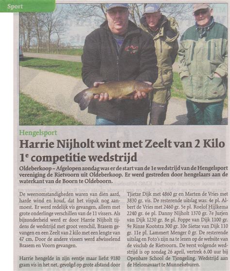 harrie nijholt wint met zeelt van  kilo  competitie wedstrijd