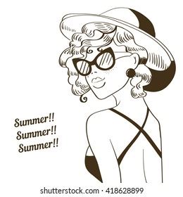 summer girl sunglasses coloring pages sketch stock vector royalty