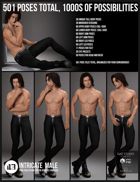 i13 intricate male pose collection for the genesis 3 male s daz 3d