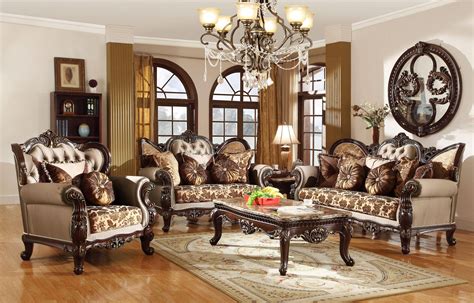 meridian  catania dark cherry living room set pcs carved wood