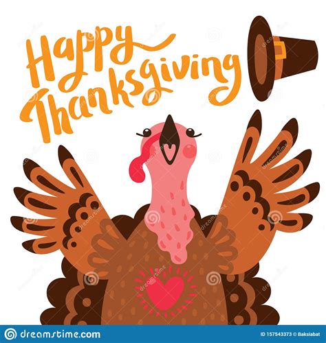 Happy Thanksgiving Card With Turkey Cartoon Character