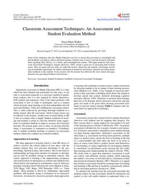classroom assessment techniques  assessment  student