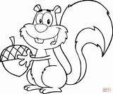 Coloring Squirrel Acorn Cartoon Pages Holding Printable Drawing Public sketch template