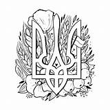 Ukraine Coloring Emblem National Premium Viburnum Wheat Ears Poppies Arms Adults Coat Birds Flag State Children Vector sketch template