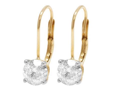 14k Yellow Gold Real Diamond Solitaire Ladies Leverback Dangle Earrings