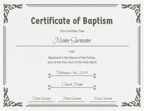 roman catholic baptism certificate template  templates