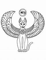 Egyptian Coloring Pages Cat Egypt Gods Tattoo Ancient Angel Hieroglyphics Drawing Bastet Mummy Goddess Winged Cats Printable Color Eye Sign sketch template