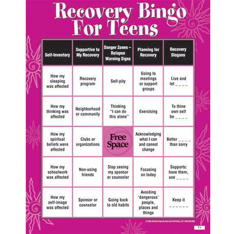 courage  change format bingo games recovery bingo game  teens