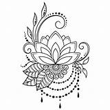 Lotus Flower Indian Mehndi Outline Vector Decoration Ornament Hand Draw Oriental Doodle Illustration Style Premium sketch template