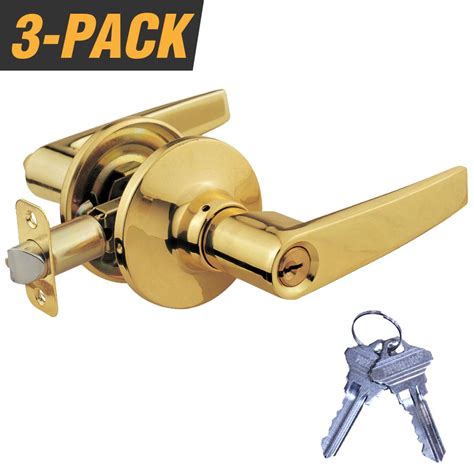 grip tight tools brass plated light commercial duty entry door lever lock set   keys total