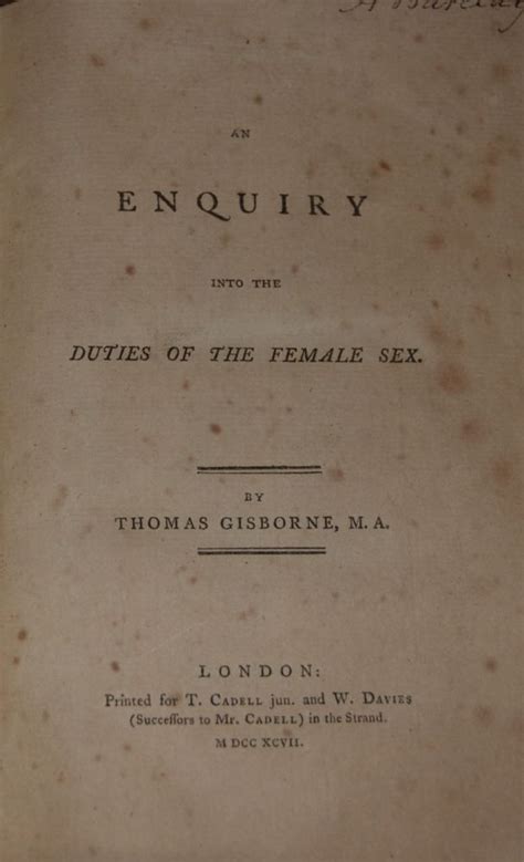 an enquiry into the duties of the female sex thomas gisborne first edition
