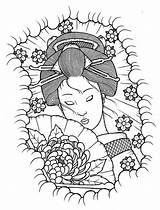 Geisha Tattoo Coloring Stencil Drawings Japanese Pages Tattoos Uncolored Book Adult Choose Board Designs Colouring Asian sketch template