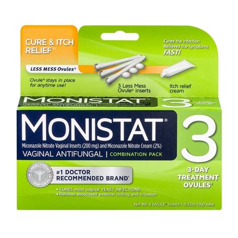 Monistat 3 Dose Yeast Infection Treatment 3 Ovule Inserts