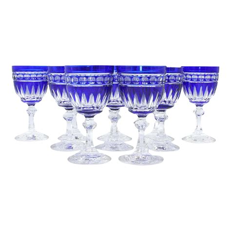 1920s Blue And Clear Cut Crystal Glasses Set Of 10 Chairish