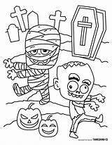 Halloween Coloring Pages Kids Mummy Zombie Thanksgiving Kid Cemetery sketch template