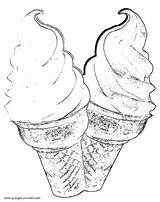 Ice Cream Coloring Pages Cones Two Food Printable sketch template