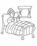 Bed Coloring Pages Boy Drawing Reading Book Para Cama Pintar He Printable sketch template