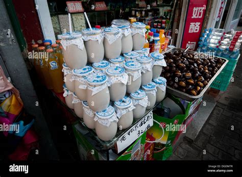 chinese yogurt  shop  beijing china stock photo alamy