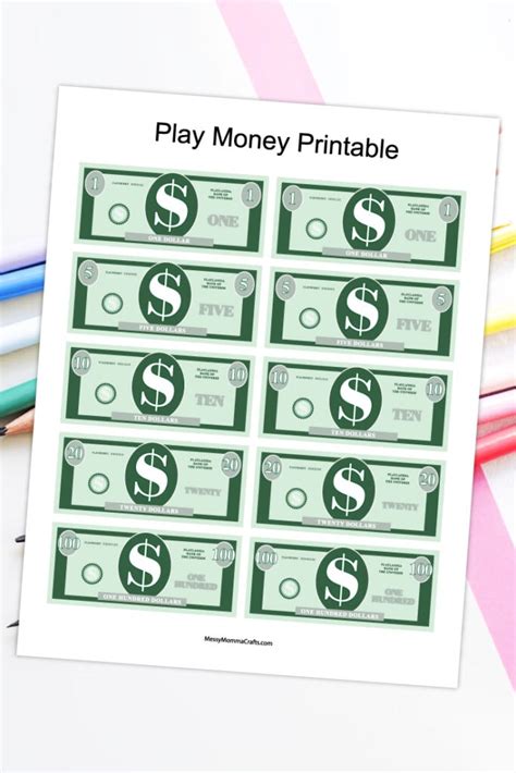 play money printable  messy momma crafts