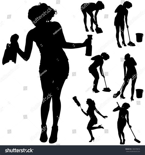 vector silhouette cleaning lady on white stock vector 180478676